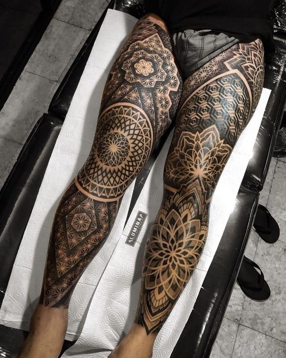 Geometric leg sleeve by Raul Wesche at Gold Rush Tattoo Collective in  Houston  rtattoos