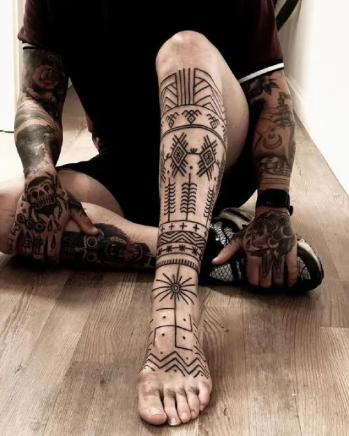 Tattoo in a Polynesian design on the leg of a man standing on a dock, Nova  Scotia, Canada, Stock Photo, Picture And Rights Managed Image. Pic.  Z2G-SM0029893 | agefotostock